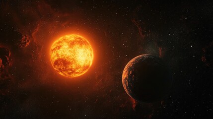 Cartoon rendering in 3D of planet Earth with a sunrise in space