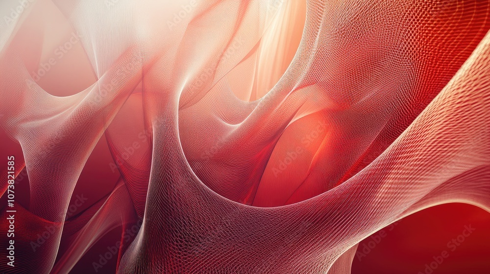 Poster red and brown abstract fantasy lines woven into a gradient background creating a dynamic and visuall