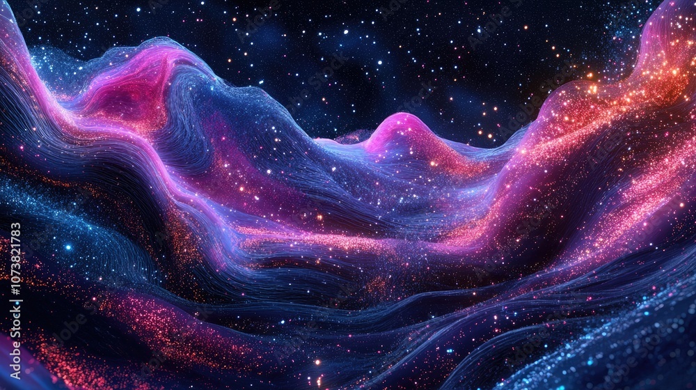 Poster fantasy 3d rendering of vibrant luminous particles creating a captivating backdrop in the depths of 