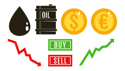 Vector set icons of barrel, oil, gold and money. Vector set icons for stock Exchange.