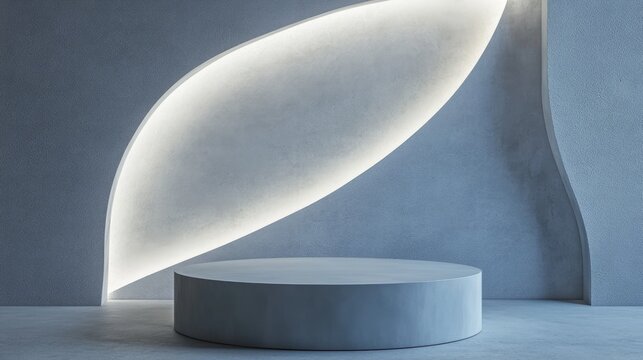 Abstract white light illuminating a wall texture featuring geometric shapes 3D render for product display on a website Mockup showcasing a gray podium scene Vacant showcase ideal for advertising a