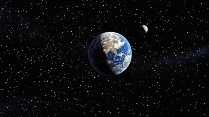 Fototapeta premium Blue planet Earth and Moon wallpaper in a 3D cartoon rendering Outer space art