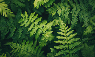 Fototapeta premium A close-up shot of vibrant green fern leaves, showcasing their intricate textures and patterns, ideal for creating nature-inspired designs, backgrounds, or adding a touch of wilderness to your project