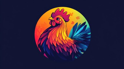 Fototapeta premium Adorable cartoon rooster in a circular design Flat 2D illustration featuring vibrant gradients