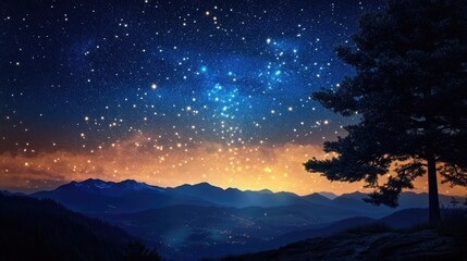 Naklejka premium Night sky with a thousand stars in a 3D cartoon rendering It s perfect for stargazing