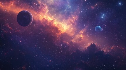 Obraz premium 2D illustration featuring a cartoon cosmos background Deep interstellar space with stars planets and moons A variety of creative science fiction backdrops Space art showcasing an imaginary cosmic 