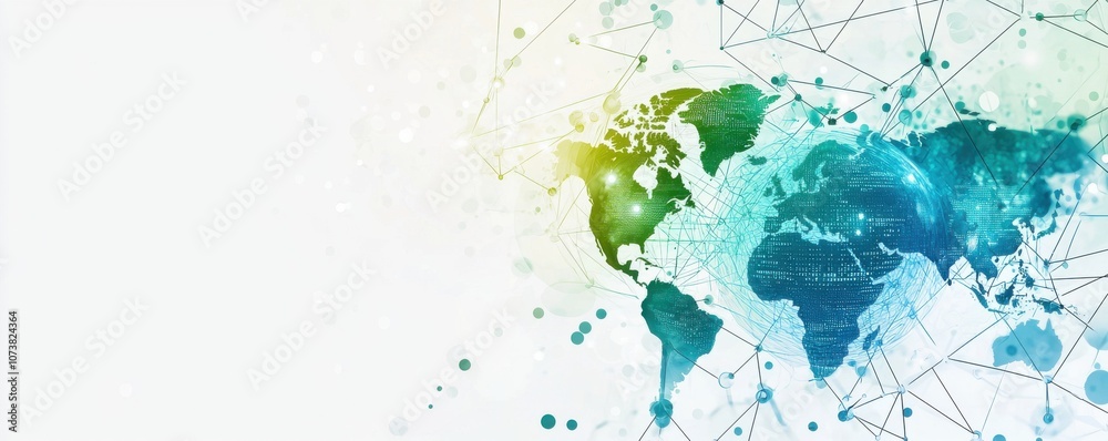 Poster abstract digital world map with connecting network lines