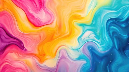 A vibrant abstract background featuring fluid wavy patterns with psychedelic colors