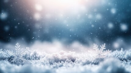 Fototapeta premium Background with various snowflake sizes and glowing details