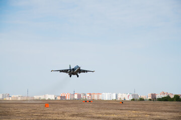 Military aircraft takes off