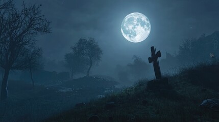 A haunting night illuminated by a full moon