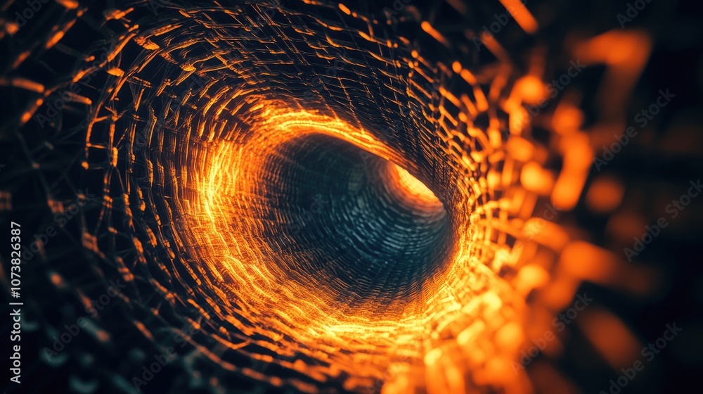Poster abstract dark background featuring a computer generated orange fractal design resembling an unusual 