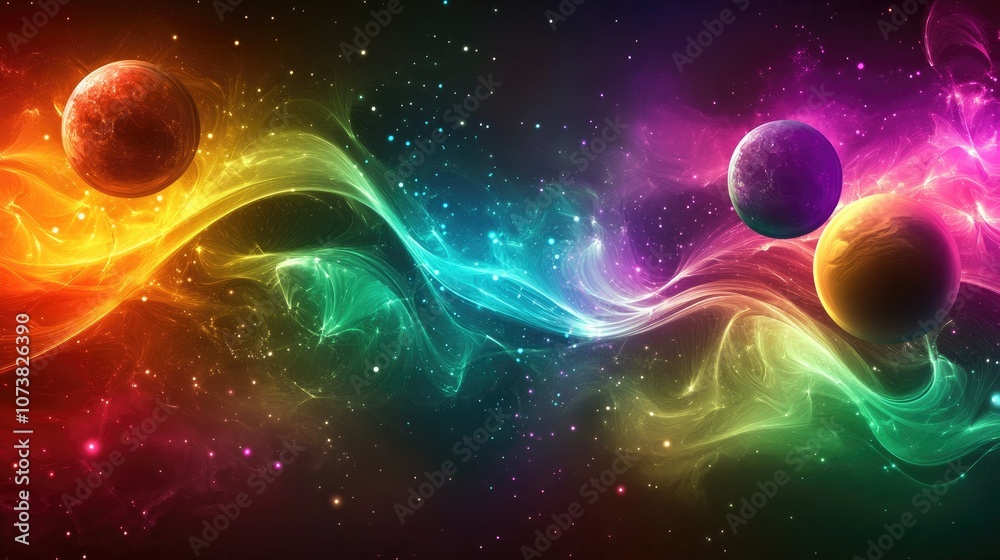 Wall mural abstract colorful background featuring luminous waves and futuristic shapes a star explosion in spac