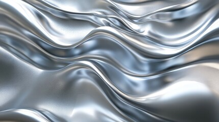 Stunning silver organic wave backdrop featuring a gray texture and elegant chrome design 3D rendering showcasing a refined aluminum appearance