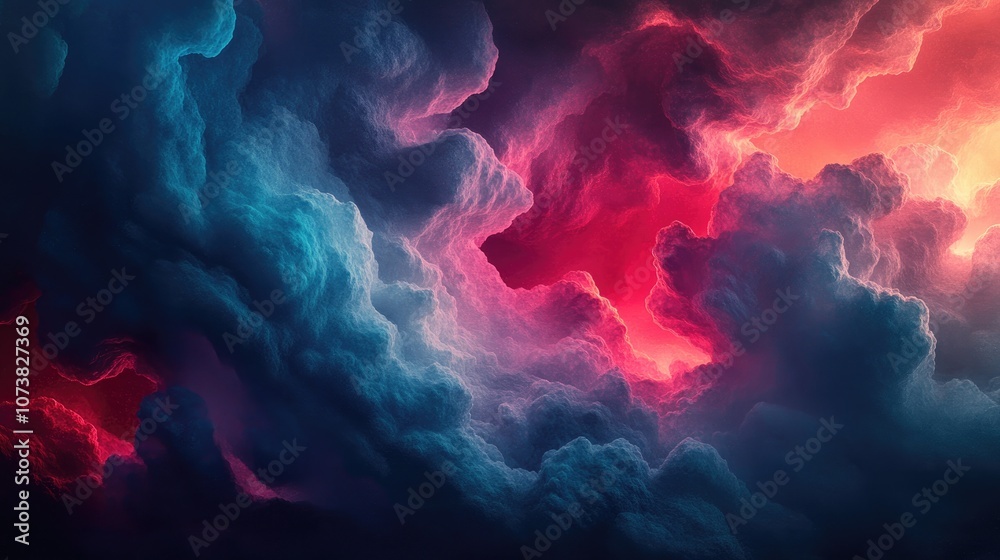 Poster vibrant abstract clouds in shades of blue and deep red a colorful fractal backdrop created through d