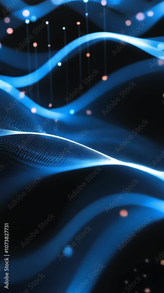Wall mural abstract blue waves with glowing particles create a dynamic digital landscape