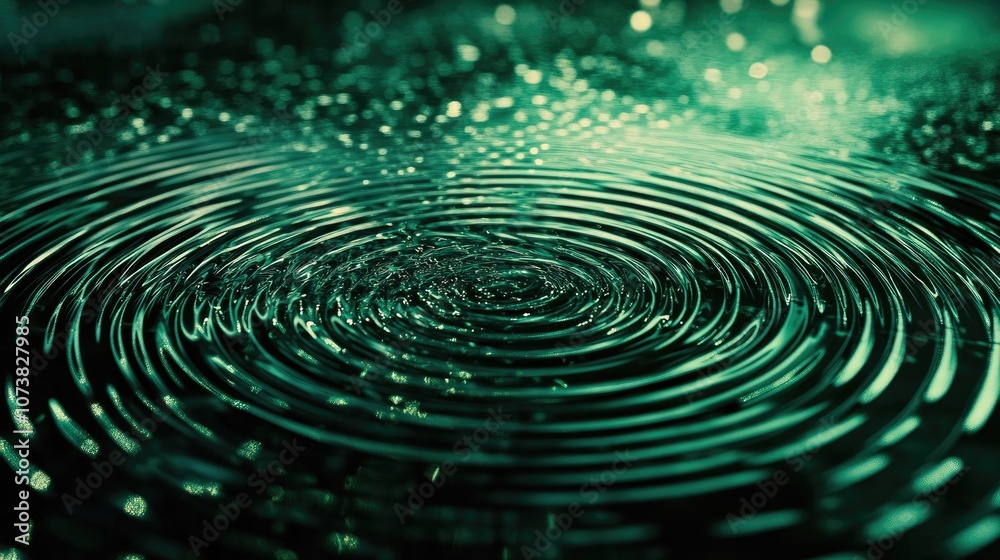 Wall mural abstract green light rippling across water creating concentric circular patterns