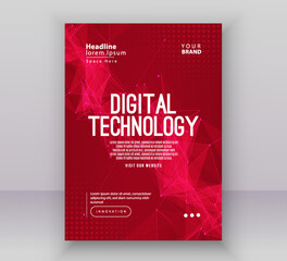 Poster brochure cover banner presentation layout template, Technology digital futuristic internet network red gradient background, Abstract cyber future tech, Ai big data business flyer annual vector