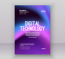 Poster brochure cover banner presentation layout template, Technology digital futuristic internet network blue purple gradient background, Abstract cyber future tech, Ai big data business vector