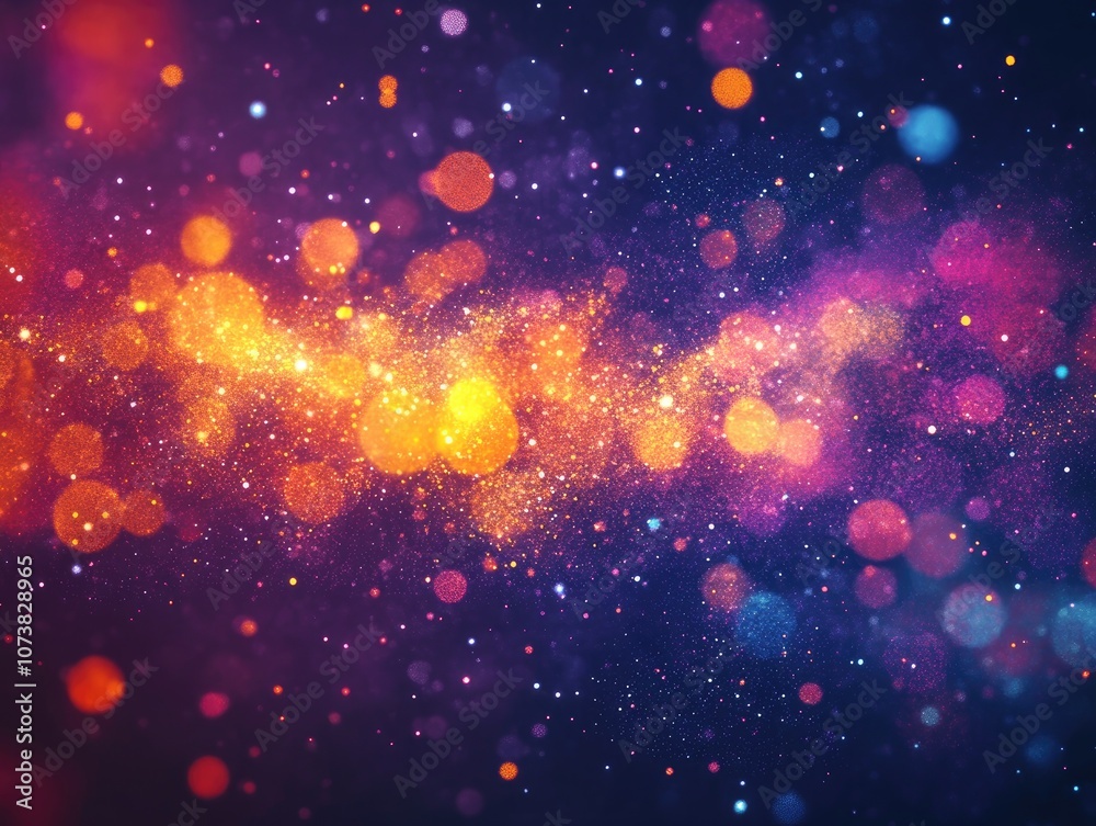 Poster abstract pulsating glow element from particles and dots with an explosion of vibrant colors forming 