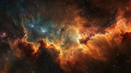 Vibrant cosmic clouds aglow with brilliant galaxies in the depths of space during an astronomical phenomenon