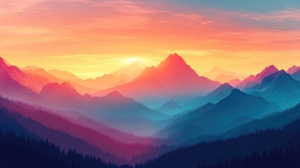 Obraz premium Stunning panoramic vista of a mountain range during sunset