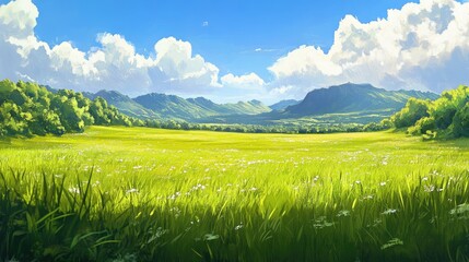 Tranquil View of Lush Grass Under a Bright Sky