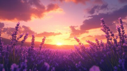 Sunset above a lavender field with floral summer aromas