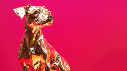 Stylish metallic coated dog striking a pose against a vibrant fuchsia background