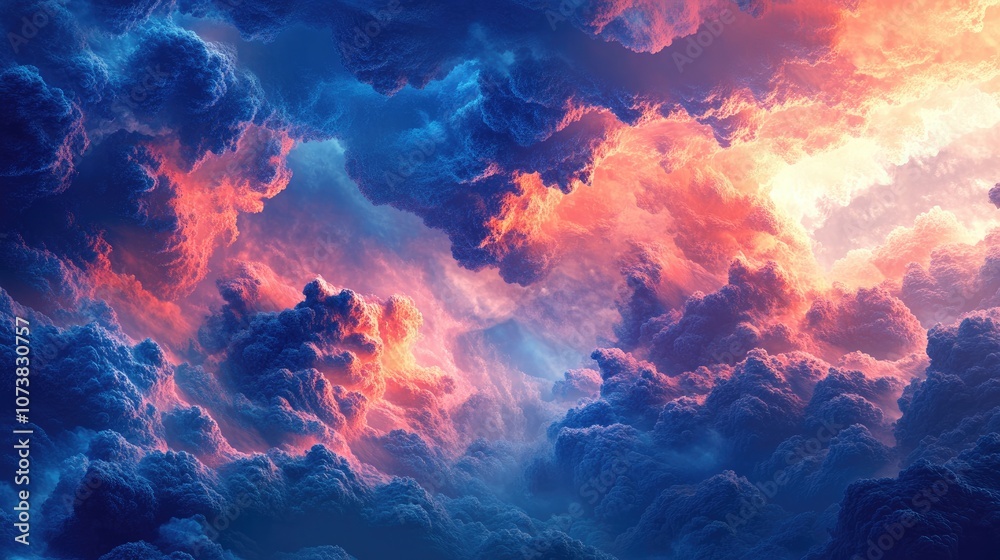 Poster vibrant abstract clouds in shades of blue and deep red a colorful fractal backdrop created through d