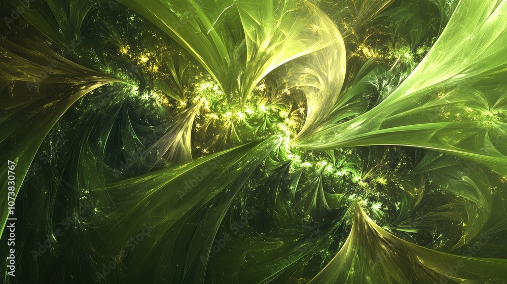 Poster abstract design featuring a green color scheme with fractal graphics