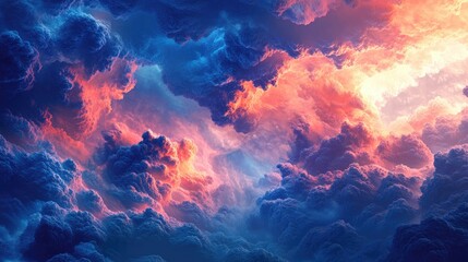 Fototapeta premium Vibrant abstract clouds in shades of blue and deep red A colorful fractal backdrop created through digital art techniques and 3D rendering