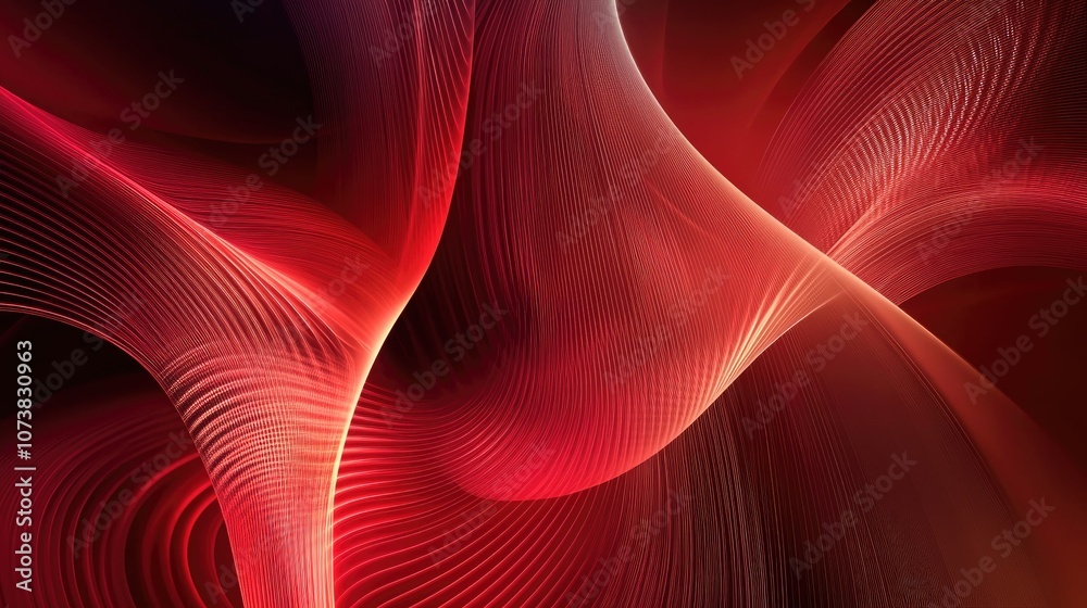Wall mural abstract background featuring slender red curved lines and a dynamic energy theme