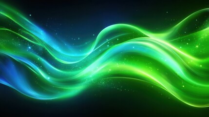 An abstract wave pattern in vibrant green and blue shades, creating a serene and dynamic digital background.