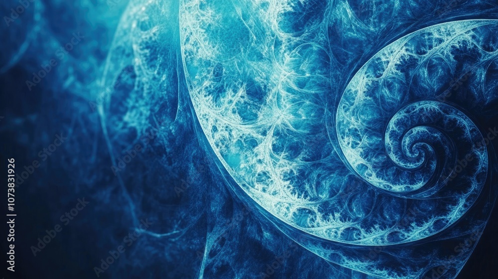 Poster abstract background featuring a blue color palette with intricate raster fractal designs
