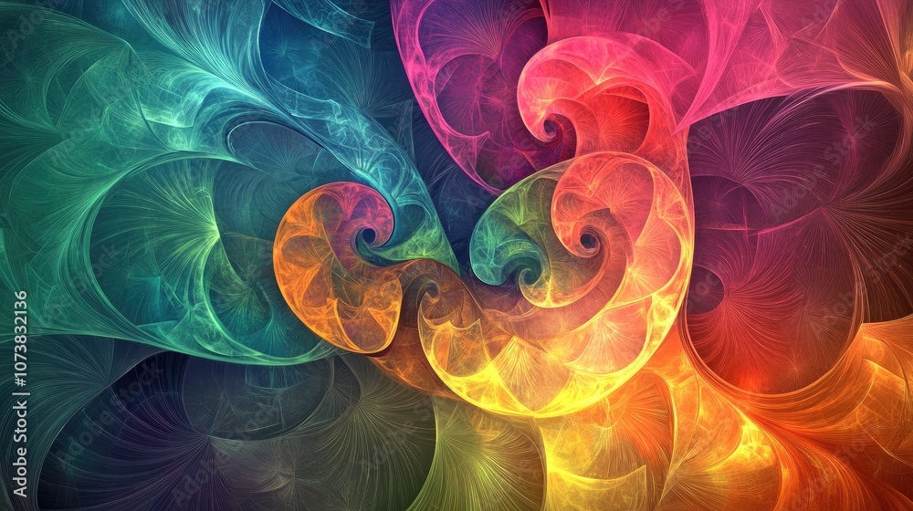 Wall mural psychedelic abstract art composition featuring colorful fractal graphics ideal for modern background