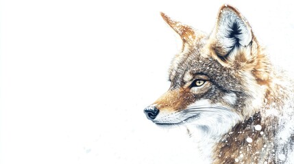 Fototapeta premium Stunning Portrait of a Coyote in a Snowy Environment showcasing the beauty of winter wildlife against a pristine white background Wildlife Photography