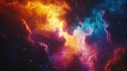 Vibrant galaxy nebula with colorful clouds Starry cosmos featuring universal science and astronomy elements Supernova backdrop for space exploration through moons and stars