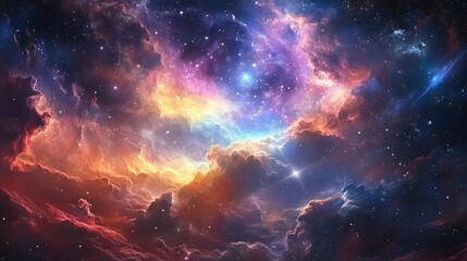 Vibrant cosmic clouds aglow with brilliant galaxies in the depths of space during an astronomical phenomenon