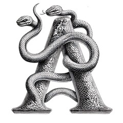 Intricate serpentine art entwines letter A