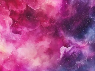 Fototapeta premium Abstract multicolor cosmic texture featuring watercolor illustrations in vibrant pink and purple hues A textured canvas background ideal for contemporary creative designs