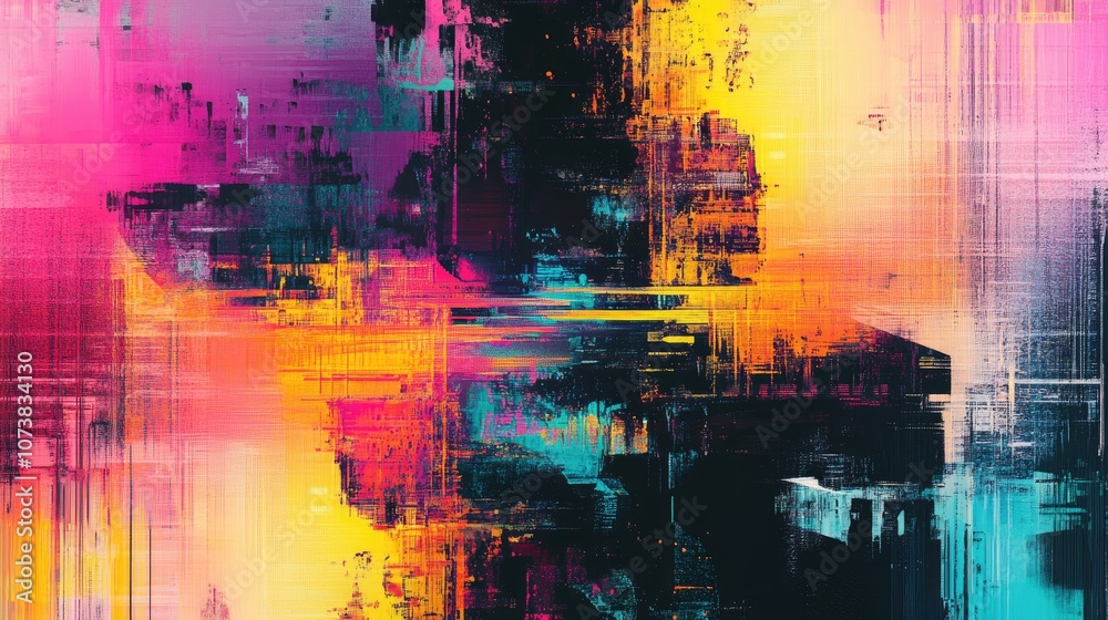 Canvas Prints an abstract background featuring vibrant neon colors with a glitch art effect