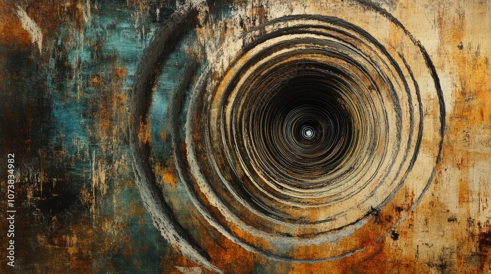 Poster abstract texture featuring a vortex design with circular shapes creating a tunnel and swirling patte