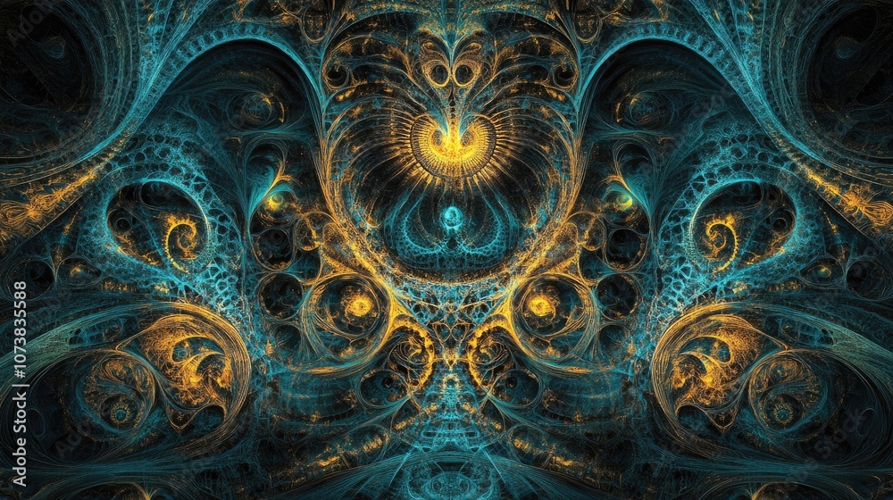 Aufkleber abstract fractal design with intricate lines and shapes a vibrant digital illustration featuring a c