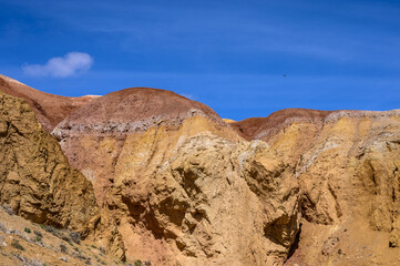 Mars. Multi-coloured rock formations. Tourist place, Mountain Altai.