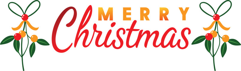 A festive Christmas greeting with the words Merry Christmas in red script and two stylized mistletoe sprigs on either side.