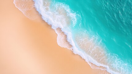 Waves gently caress a pristine sandy beach under a clear blue sky, AI