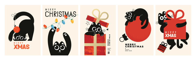 Cute Christmas and New Year Cards Collection. Modern abstract vector illustrations for greeting card, party invitation card, website banner, social media banner, marketing material. © PureSolution