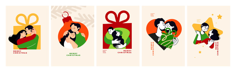 Set of Christmas and New Year Cards. Romantic vector illustration concepts for graphic and web design, social media banner, marketing material.