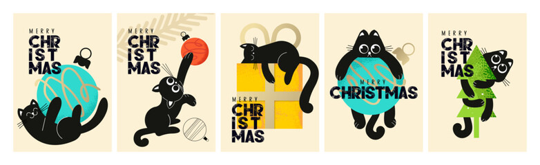 Cute Christmas and New Year Greeting Cards. Vector illustration concepts for background, greeting card, party invitation card, website banner, social media banner, marketing material.